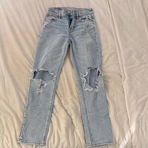 American Eagle Outfitters Light Blue Ripped Straight Leg Jeans